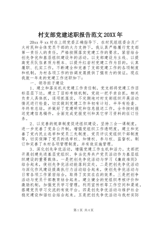 村支部党建述职报告范文20XX年