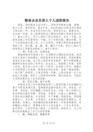 粮食企业负责人个人述职报告