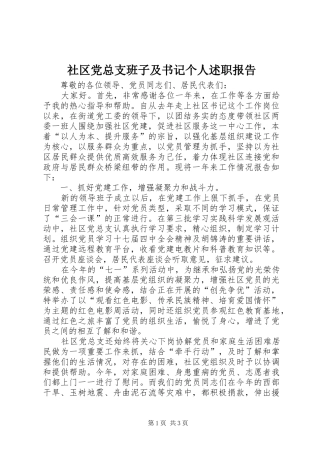 社区党总支班子及书记个人述职报告