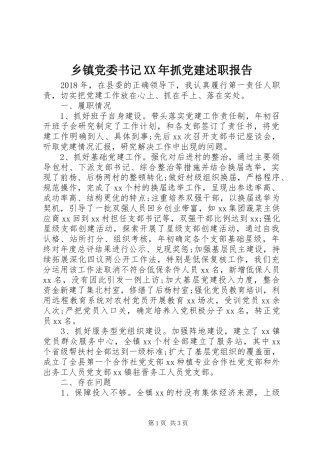 乡镇党委书记XX年抓党建述职报告
