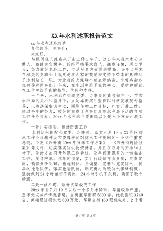 XX年水利述职报告范文