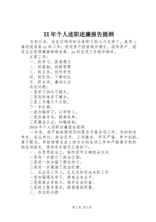 XX年个人述职述廉报告提纲