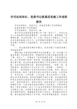 市司法局局长、党委书记抓基层党建工作述职报告