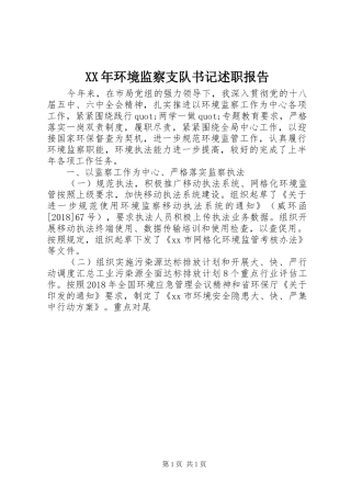 XX年环境监察支队书记述职报告