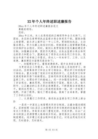 XX年个人年终述职述廉报告