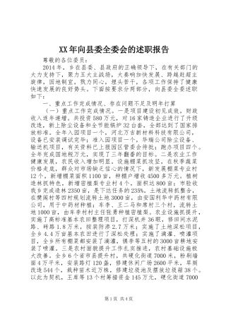 XX年向县委全委会的述职报告