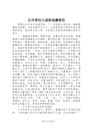 公司责任人述职述廉报告