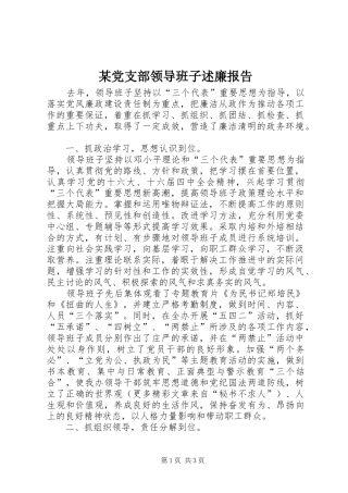 某党支部领导班子述廉报告