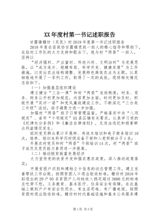 XX年度村第一书记述职报告