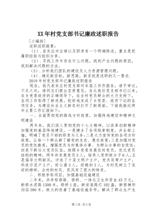 XX年村党支部书记廉政述职报告