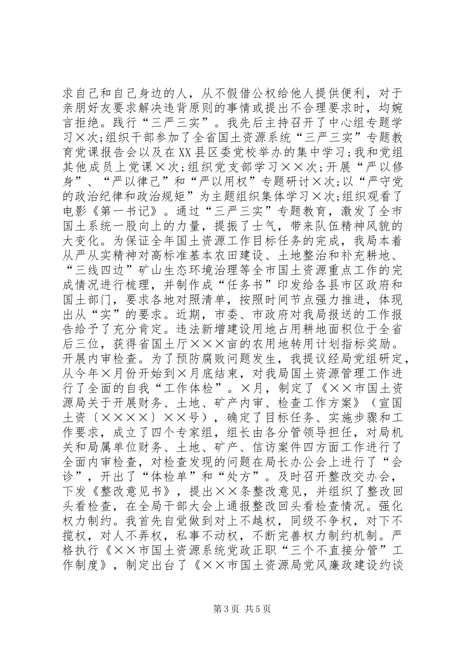 XX年市国土资源局党组书记述责述廉报告_第3页
