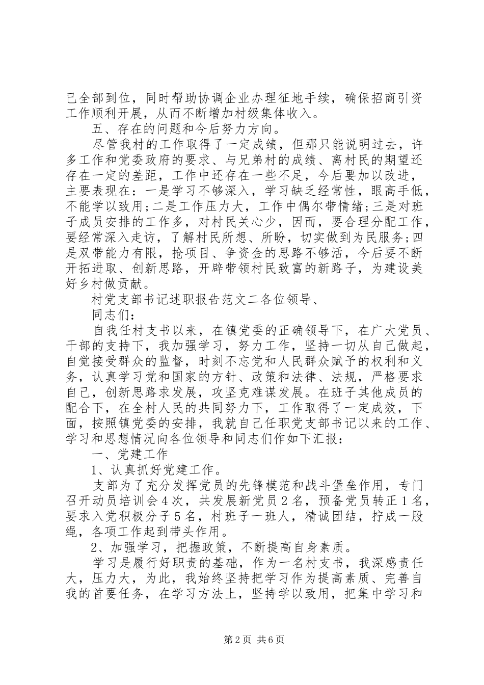 XX年年村党支部书记述职报告范文_第2页