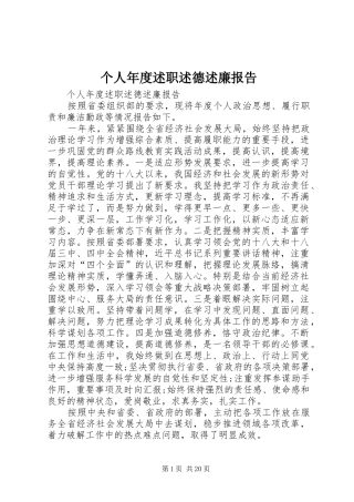 个人年度述职述德述廉报告