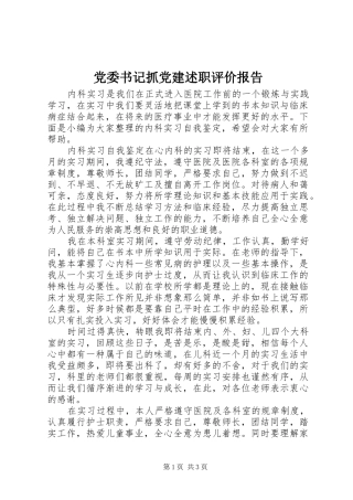 党委书记抓党建述职评价报告