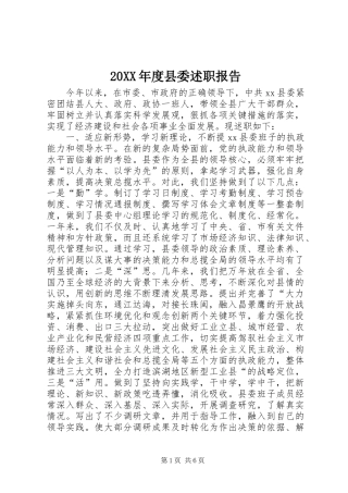 20XX年度县委述职报告