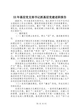 XX年基层党支部书记抓基层党建述职报告