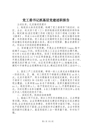 党工委书记抓基层党建述职报告