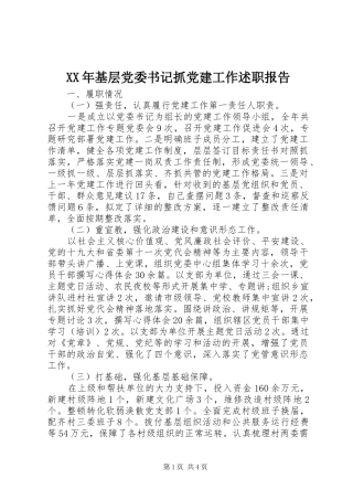 XX年基层党委书记抓党建工作述职报告