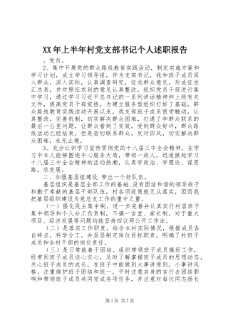 XX年上半年村党支部书记个人述职报告