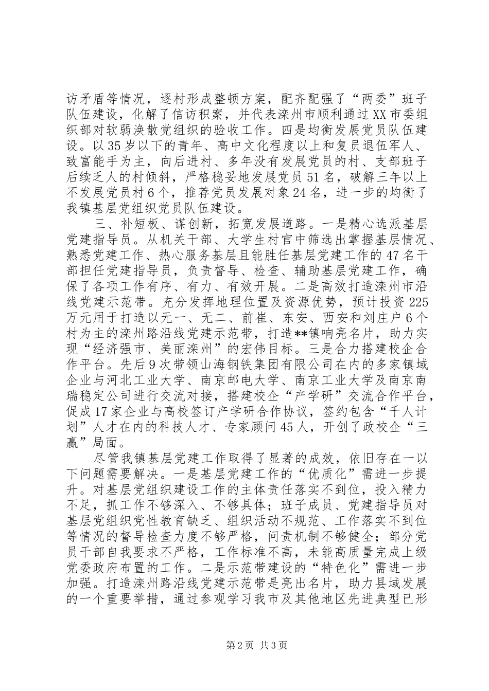 XX年镇党委书记抓基层党建工作述职报告_第2页