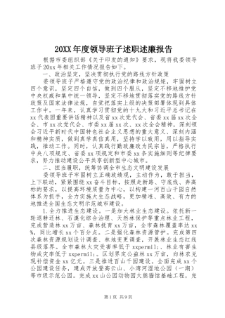 20XX年度领导班子述职述廉报告