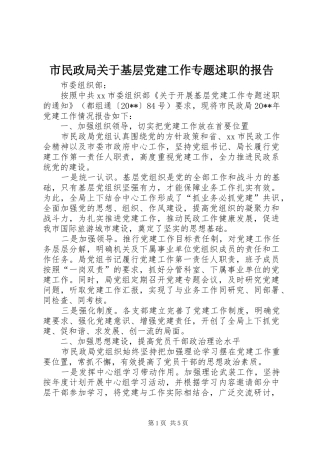 市民政局关于基层党建工作专题述职的报告