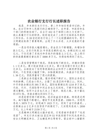 农业银行支行行长述职报告