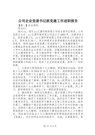 公司企业党委书记抓党建工作述职报告