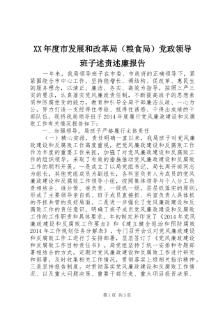 XX年度市发展和改革局（粮食局）党政领导班子述责述廉报告