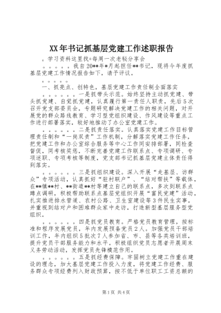 XX年书记抓基层党建工作述职报告