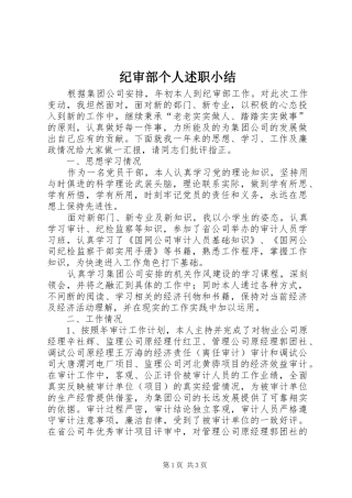 纪审部个人述职小结