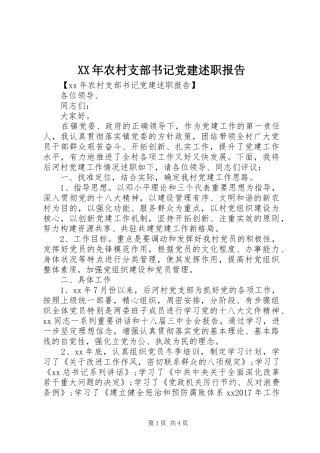 XX年农村支部书记党建述职报告