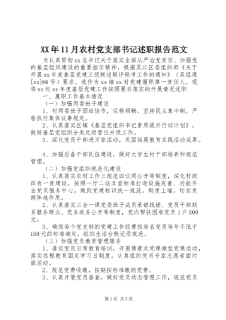 XX年11月农村党支部书记述职报告范文