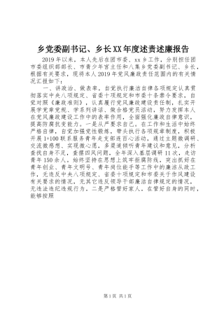 乡党委副书记、乡长XX年度述责述廉报告