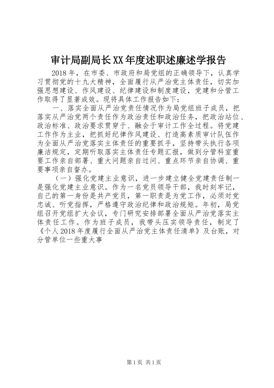 审计局副局长XX年度述职述廉述学报告_第1页