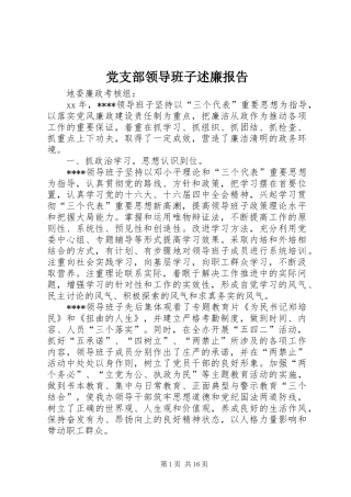 党支部领导班子述廉报告