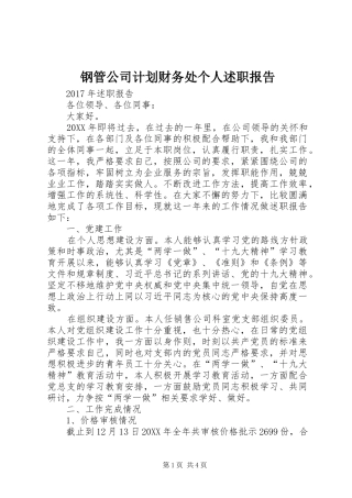 钢管公司计划财务处个人述职报告