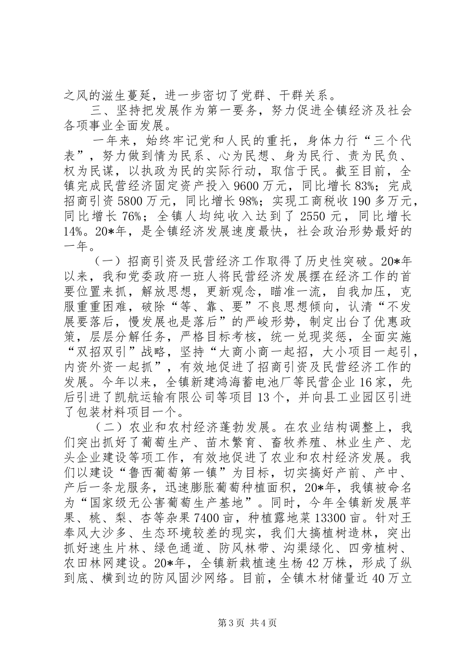 乡镇主要干部述职述廉报告_第3页