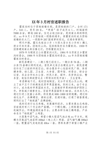 XX年3月村官述职报告