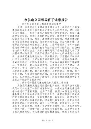 市供电公司领导班子述廉报告