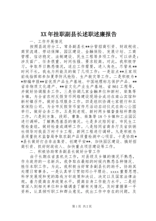 XX年挂职副县长述职述廉报告