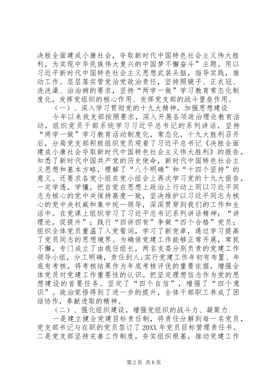201X年度公司党支部书记抓党建述职报告_第2页
