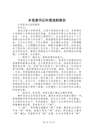 乡党委书记年度述职报告