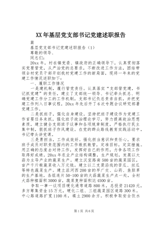 XX年基层党支部书记党建述职报告