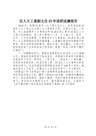 区人大工委副主任XX年述职述廉报告