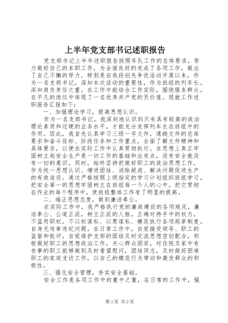 上半年党支部书记述职报告