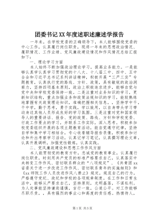 团委书记XX年度述职述廉述学报告