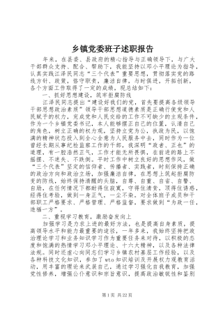 乡镇党委班子述职报告