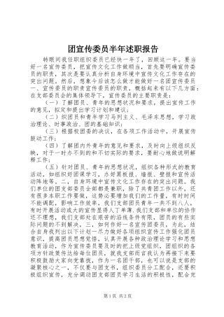 团宣传委员半年述职报告