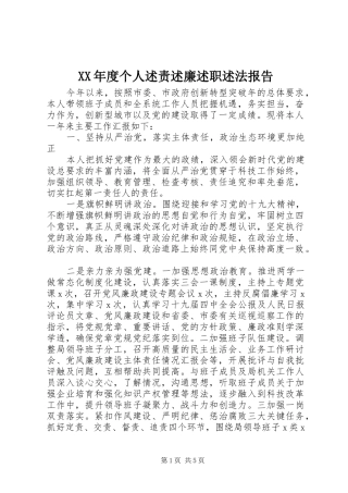 XX年度个人述责述廉述职述法报告